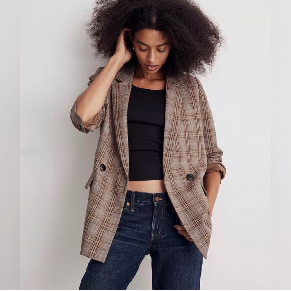 Madewell Caldwell Double-Breasted Oversized Blazer Plaid - Size Medium